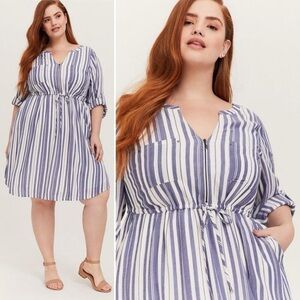 TORRID Women’s Blue & White‎ Stripe Zip Front Drawstring Shirt Dress Size 6X